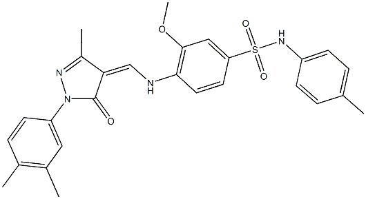 4-({[1-(3,4-dimethylphenyl)-3-methyl-5-oxo-1,5-dihydro-4H-pyrazol-4-ylidene]methyl}amino)-3-methoxy-N-(4-methylphenyl)benzenesulfonamide Struktur