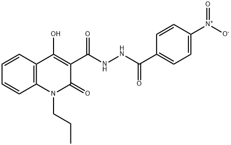 4-hydroxy-N'-{4-nitrobenzoyl}-2-oxo-1-propyl-1,2-dihydro-3-quinolinecarbohydrazide Struktur