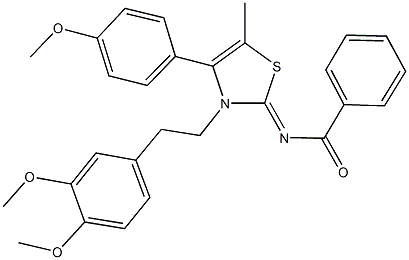 N-(3-[2-(3,4-dimethoxyphenyl)ethyl]-4-(4-methoxyphenyl)-5-methyl-1,3-thiazol-2(3H)-ylidene)benzamide Struktur