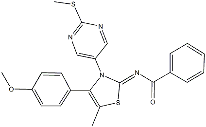 N-(4-(4-methoxyphenyl)-5-methyl-3-[2-(methylsulfanyl)-5-pyrimidinyl]-1,3-thiazol-2(3H)-ylidene)benzamide Struktur