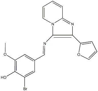 2-bromo-4-({[2-(2-furyl)imidazo[1,2-a]pyridin-3-yl]imino}methyl)-6-methoxyphenol Struktur