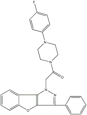 1-{2-[4-(4-fluorophenyl)-1-piperazinyl]-2-oxoethyl}-3-phenyl-1H-[1]benzofuro[3,2-c]pyrazole Struktur