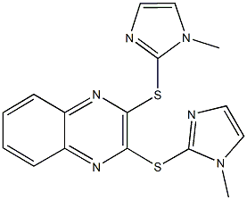 2,3-bis[(1-methyl-1H-imidazol-2-yl)sulfanyl]quinoxaline Struktur