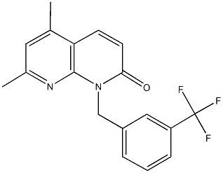 5,7-dimethyl-1-[3-(trifluoromethyl)benzyl][1,8]naphthyridin-2(1H)-one Struktur