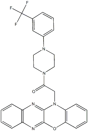 12-(2-oxo-2-{4-[3-(trifluoromethyl)phenyl]-1-piperazinyl}ethyl)-12H-quinoxalino[2,3-b][1,4]benzoxazine Struktur