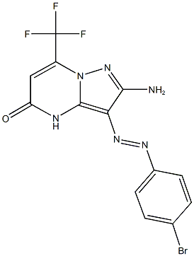 2-amino-3-[(4-bromophenyl)diazenyl]-7-(trifluoromethyl)pyrazolo[1,5-a]pyrimidin-5(4H)-one Struktur