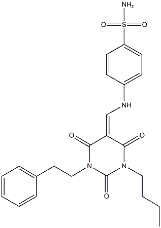 4-{[(1-butyl-2,4,6-trioxo-3-(2-phenylethyl)tetrahydro-5(2H)-pyrimidinylidene)methyl]amino}benzenesulfonamide Struktur