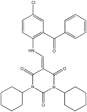 5-[(2-benzoyl-4-chloroanilino)methylene]-1,3-dicyclohexyl-2,4,6(1H,3H,5H)-pyrimidinetrione Struktur