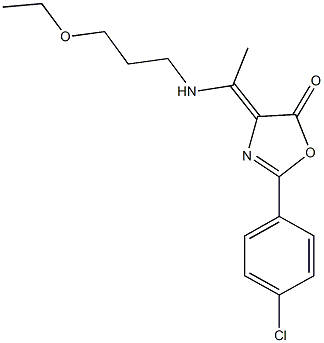 2-(4-chlorophenyl)-4-{1-[(3-ethoxypropyl)amino]ethylidene}-1,3-oxazol-5(4H)-one Struktur