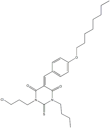 1-butyl-3-(3-chloropropyl)-5-[4-(octyloxy)benzylidene]-2-thioxodihydro-4,6(1H,5H)-pyrimidinedione Struktur