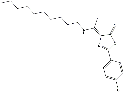 2-(4-chlorophenyl)-4-[1-(decylamino)ethylidene]-1,3-oxazol-5(4H)-one Struktur