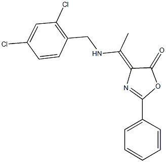 4-{1-[(2,4-dichlorobenzyl)amino]ethylidene}-2-phenyl-1,3-oxazol-5(4H)-one Struktur