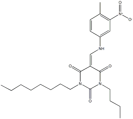 1-butyl-5-({3-nitro-4-methylanilino}methylene)-3-octyl-2,4,6(1H,3H,5H)-pyrimidinetrione Struktur