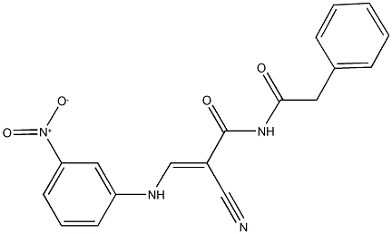 2-cyano-3-{3-nitroanilino}-N-(phenylacetyl)acrylamide Struktur