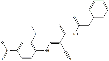 2-cyano-3-{4-nitro-2-methoxyanilino}-N-(phenylacetyl)acrylamide Struktur