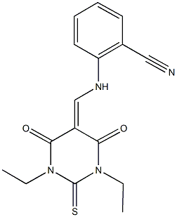 2-{[(1,3-diethyl-4,6-dioxo-2-thioxotetrahydro-5(2H)-pyrimidinylidene)methyl]amino}benzonitrile Struktur