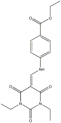 ethyl 4-{[(1,3-diethyl-2,4,6-trioxotetrahydro-5(2H)-pyrimidinylidene)methyl]amino}benzoate Struktur