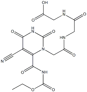 [({[(5-cyano-6-{[(ethoxycarbonyl)amino]carbonyl}-2,4-dioxo-3,4-dihydro-1(2H)-pyrimidinyl)acetyl]amino}acetyl)amino]acetic acid Struktur