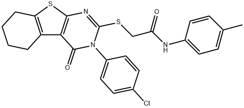 2-{[3-(4-chlorophenyl)-4-oxo-3,4,5,6,7,8-hexahydro[1]benzothieno[2,3-d]pyrimidin-2-yl]sulfanyl}-N-(4-methylphenyl)acetamide Struktur