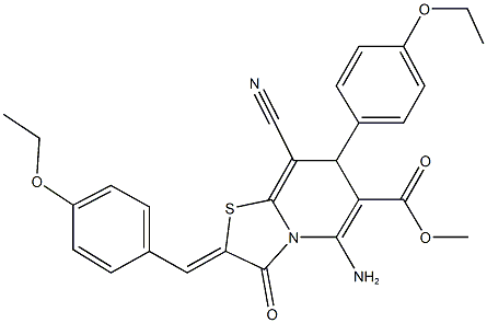 methyl 5-amino-8-cyano-2-(4-ethoxybenzylidene)-7-(4-ethoxyphenyl)-3-oxo-2,3-dihydro-7H-[1,3]thiazolo[3,2-a]pyridine-6-carboxylate Struktur