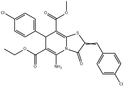 6-ethyl 8-methyl 5-amino-2-(4-chlorobenzylidene)-7-(4-chlorophenyl)-3-oxo-2,3-dihydro-7H-[1,3]thiazolo[3,2-a]pyridine-6,8-dicarboxylate Struktur