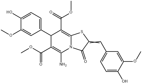 dimethyl 5-amino-2-(4-hydroxy-3-methoxybenzylidene)-7-(4-hydroxy-3-methoxyphenyl)-3-oxo-2,3-dihydro-7H-[1,3]thiazolo[3,2-a]pyridine-6,8-dicarboxylate Struktur