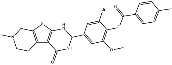 2-bromo-6-methoxy-4-(7-methyl-4-oxo-1,2,3,4,5,6,7,8-octahydropyrido[4',3':4,5]thieno[2,3-d]pyrimidin-2-yl)phenyl 4-methylbenzoate Struktur