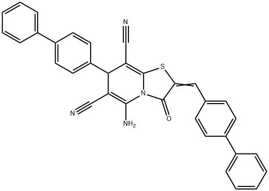 5-amino-7-[1,1'-biphenyl]-4-yl-2-([1,1'-biphenyl]-4-ylmethylene)-3-oxo-2,3-dihydro-7H-[1,3]thiazolo[3,2-a]pyridine-6,8-dicarbonitrile Struktur