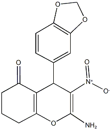 2-amino-4-(1,3-benzodioxol-5-yl)-3-nitro-4,6,7,8-tetrahydro-5H-chromen-5-one Struktur