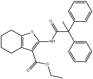 ethyl 2-[(2,2-diphenylpropanoyl)amino]-4,5,6,7-tetrahydro-1-benzothiophene-3-carboxylate Struktur