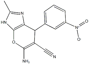 5-amino-7-{3-nitrophenyl}-2-methyl-3,7-dihydropyrano[2,3-d]imidazole-6-carbonitrile Struktur