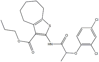 propyl 2-{[2-(2,4-dichlorophenoxy)propanoyl]amino}-5,6,7,8-tetrahydro-4H-cyclohepta[b]thiophene-3-carboxylate Struktur