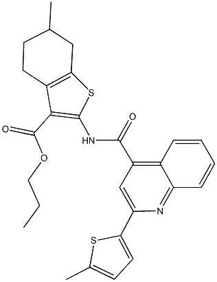 propyl 6-methyl-2-({[2-(5-methyl-2-thienyl)-4-quinolinyl]carbonyl}amino)-4,5,6,7-tetrahydro-1-benzothiophene-3-carboxylate Struktur