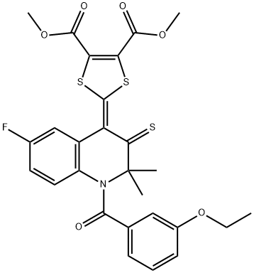 dimethyl 2-(1-(3-ethoxybenzoyl)-6-fluoro-2,2-dimethyl-3-thioxo-2,3-dihydro-4(1H)-quinolinylidene)-1,3-dithiole-4,5-dicarboxylate Struktur