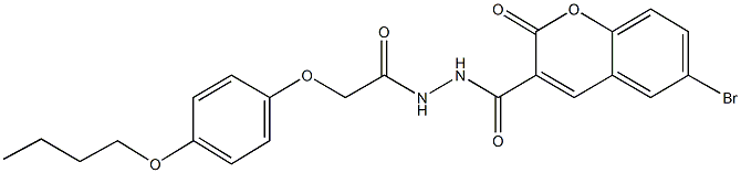 6-bromo-N'-[(4-butoxyphenoxy)acetyl]-2-oxo-2H-chromene-3-carbohydrazide Struktur