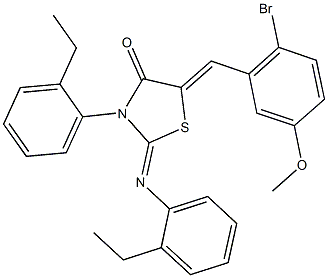 5-(2-bromo-5-methoxybenzylidene)-3-(2-ethylphenyl)-2-[(2-ethylphenyl)imino]-1,3-thiazolidin-4-one Struktur