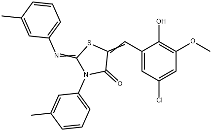 5-(5-chloro-2-hydroxy-3-methoxybenzylidene)-3-(3-methylphenyl)-2-[(3-methylphenyl)imino]-1,3-thiazolidin-4-one Struktur