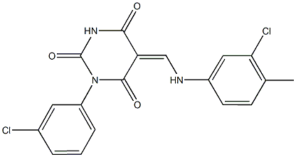 5-[(3-chloro-4-methylanilino)methylene]-1-(3-chlorophenyl)-2,4,6(1H,3H,5H)-pyrimidinetrione Struktur