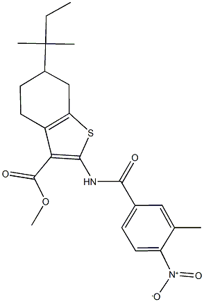 methyl 2-({4-nitro-3-methylbenzoyl}amino)-6-tert-pentyl-4,5,6,7-tetrahydro-1-benzothiophene-3-carboxylate Struktur