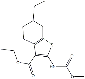 ethyl 6-ethyl-2-[(methoxycarbonyl)amino]-4,5,6,7-tetrahydro-1-benzothiophene-3-carboxylate Struktur