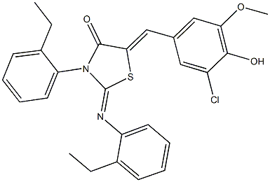 5-(3-chloro-4-hydroxy-5-methoxybenzylidene)-3-(2-ethylphenyl)-2-[(2-ethylphenyl)imino]-1,3-thiazolidin-4-one Struktur