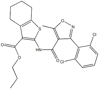 propyl 2-({[3-(2,6-dichlorophenyl)-5-methyl-4-isoxazolyl]carbonyl}amino)-4,5,6,7-tetrahydro-1-benzothiophene-3-carboxylate Struktur