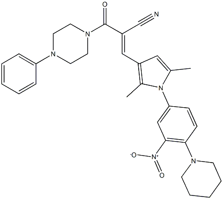 3-{1-[3-nitro-4-(1-piperidinyl)phenyl]-2,5-dimethyl-1H-pyrrol-3-yl}-2-[(4-phenyl-1-piperazinyl)carbonyl]acrylonitrile Struktur