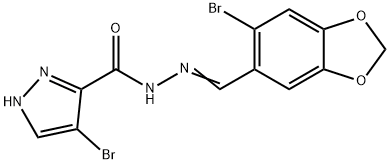 4-bromo-N'-[(6-bromo-1,3-benzodioxol-5-yl)methylene]-1H-pyrazole-5-carbohydrazide Struktur