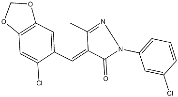 4-[(6-chloro-1,3-benzodioxol-5-yl)methylene]-2-(3-chlorophenyl)-5-methyl-2,4-dihydro-3H-pyrazol-3-one Struktur