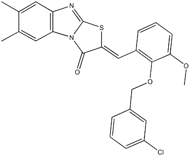 2-{2-[(3-chlorobenzyl)oxy]-3-methoxybenzylidene}-6,7-dimethyl[1,3]thiazolo[3,2-a]benzimidazol-3(2H)-one Struktur