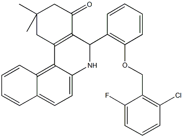 5-{2-[(2-chloro-6-fluorobenzyl)oxy]phenyl}-2,2-dimethyl-2,3,5,6-tetrahydrobenzo[a]phenanthridin-4(1H)-one Struktur