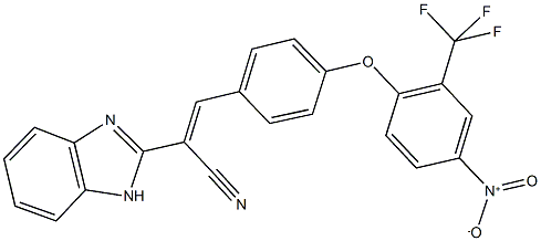 2-(1H-benzimidazol-2-yl)-3-{4-[4-nitro-2-(trifluoromethyl)phenoxy]phenyl}acrylonitrile Struktur