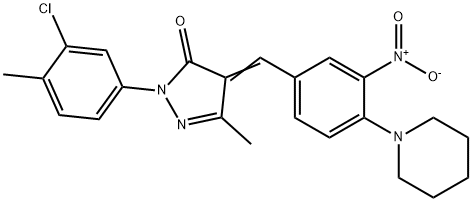 2-(3-chloro-4-methylphenyl)-4-[3-nitro-4-(1-piperidinyl)benzylidene]-5-methyl-2,4-dihydro-3H-pyrazol-3-one Struktur