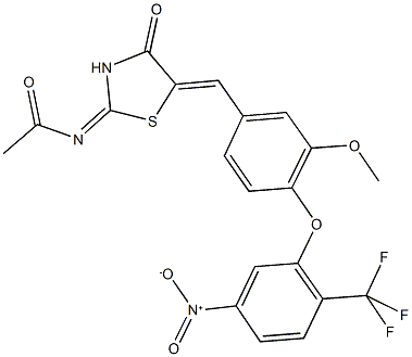 N-(5-{4-[5-nitro-2-(trifluoromethyl)phenoxy]-3-methoxybenzylidene}-4-oxo-1,3-thiazolidin-2-ylidene)acetamide Struktur